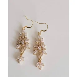 Braut Ohrringe Lang Hochzeitschmuck mit Zirkonia Vergoldete Ohrstecker Hochzeit Schmuck