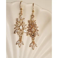 Braut Ohrringe Lang Hochzeitschmuck mit Zirkonia Vergoldete Ohrstecker Hochzeit Schmuck