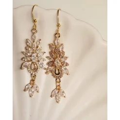 Braut Ohrringe Lang Hochzeitschmuck mit Zirkonia Vergoldete Ohrstecker Hochzeit Schmuck