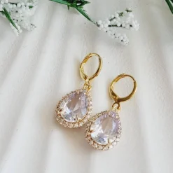 Braut Ohrringe,Hochzeitschmuck Gold mit Zirkonia,Vergoldete Ohrstecker, Geschenk für Brautjungfer, Braut Schmuck, Mutter