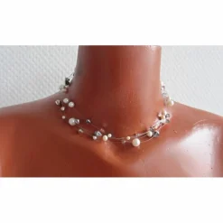 Brautkette, echte Perlen zur Hochzeit, Kristall und Silber , Perlen mit Glitzer