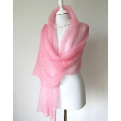 Brautschal rosa, gestrickte Hochzeitstola, Braustola, Lace Stola, Mohairstola, Umschlagtuch, Sommer Stola