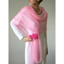 Brautschal rosa, gestrickte Hochzeitstola, Braustola, Lace Stola, Mohairstola, Umschlagtuch, Sommer Stola