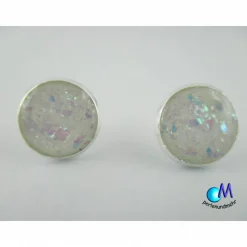 Brautschmuck Faux Opal weiß versilberte Ohrstecker  14 mm   Handgearbeitete  ART 3497