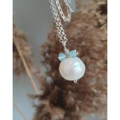 Brautschmuck Silberkette mit Perle und Apatit