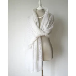 Brautstola  ivory Mohair und Seide, Lace-Stola für die Hochzeit, weiches Umschlagtuch, edles Schultertuch, handgefertigt