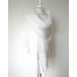 Brautstola  ivory Mohair und Seide, Lace-Stola für die Hochzeit, weiches Umschlagtuch, edles Schultertuch, handgefertigt