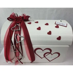 Briefbox Erinnerungsbox Brieftruhe Hochzeitsgeschenk Rose BORDEAUX zur Hochzeit - OPEN HEARTS und Silberherzen