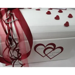 Briefbox Erinnerungsbox Brieftruhe Hochzeitsgeschenk Rose BORDEAUX zur Hochzeit - OPEN HEARTS und Silberherzen