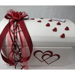 Briefbox Erinnerungsbox Brieftruhe Hochzeitsgeschenk Rose BORDEAUX zur Hochzeit - OPEN HEARTS und Silberherzen