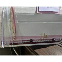 Briefbox Truhe Altrosa-Brombeere-Gold JA - Hochzeit Kartenbox