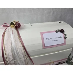 Briefbox Truhe Altrosa-Brombeere-Gold JA - Hochzeit Kartenbox