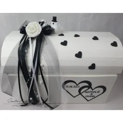 Briefbox Truhe HERZEN SCHWARZ Hochzeit Geschenkbox