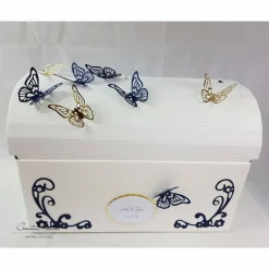 Briefbox Truhe SCHMETTERLINGE BLAU-GOLD Hochzeit