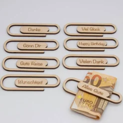 Büroklammer aus Holz zum Geld verschenken, kleines Geldgeschenk