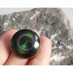 Bronze Kameralinse   Brosche 25 mm  rund mit Glascabochon Männerschmuck