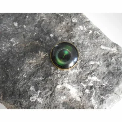 Bronze Kameralinse   Brosche 25 mm  rund mit Glascabochon Männerschmuck