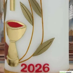 Brot des Lebens – Handgefertigte Osterkerze mit Kreuz, Ähren, Kelch, Alpha & Omega und aktueller Jahreszahl