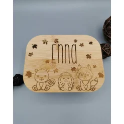Brotdose für Kinder personalisiert – Edelstahl Lunchbox mit Holzdeckel und Gravur, Geschenk für Geburtstag & Schule