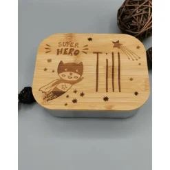 Brotdose für Kinder personalisiert – Edelstahl Lunchbox mit Holzdeckel und Gravur, Geschenk für Geburtstag & Schule