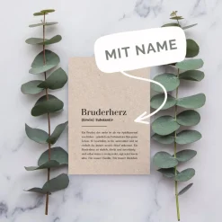 Bruderherz Karte Kraftpapier personalisiert – Geschenk für Bruder Definition A6 – stilvolle Typografie Karte mit Name