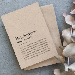 Bruderherz Karte Kraftpapier personalisiert – Geschenk für Bruder Definition A6 – stilvolle Typografie Karte mit Name