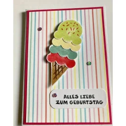 Bunte Geburtstagskarte mit Eis im Hörnchen, Grußkarte,Geburtstag Glückwunschkarte