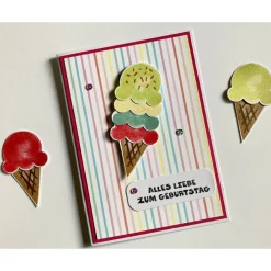 Bunte Geburtstagskarte mit Eis im Hörnchen, Grußkarte,Geburtstag Glückwunschkarte