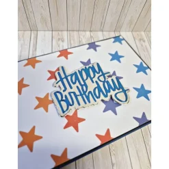 Bunte Geburtstagskarte mit Sternen – Handgemacht, 14,5 x 10,5 cm, mit Umschlag und Einlegeblatt