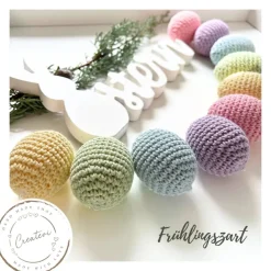 Bunte gehäkelte Ostereier Set aus Baumwolle – Frühlingszarte Regenbogenfarben