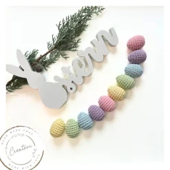 Bunte gehäkelte Ostereier Set aus Baumwolle – Frühlingszarte Regenbogenfarben