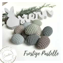 Bunte gehäkelte Ostereier Set aus Baumwolle – Handgemachte Osterdeko in frostigen Pastellfarben