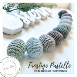 Bunte gehäkelte Ostereier Set aus Baumwolle – Handgemachte Osterdeko in frostigen Pastellfarben