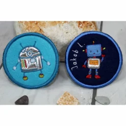 Button Klettbutton Set für Schulranzen Kletti Roboter blau personalisierbar
