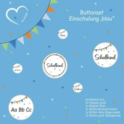 Button-Set Einschulung blau/orange