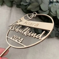 Cake Topper/Tortenstecker Einschulung/Schulanfang aus Holz mit Namen und Jahreszahl