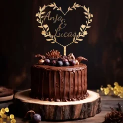 Caketopper aus Holz in Herzform - Hochzeit mit Holzdeko für Ihre einzigartige Hochzeitstorte - Tortenaufleger