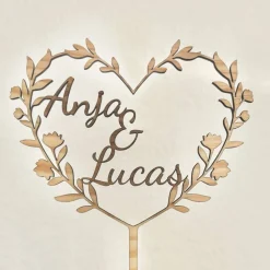 Caketopper aus Holz in Herzform - Hochzeit mit Holzdeko für Ihre einzigartige Hochzeitstorte - Tortenaufleger
