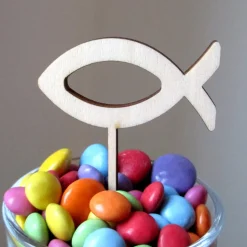 Caketopper für Muffins Fisch Ichtys aus Holz