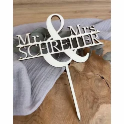 Caketopper Mr & Mrs personalisiert mit Namen / Cake Topper Hochzeit / Kuchenstecker Heirat aus Holz oder Acryl