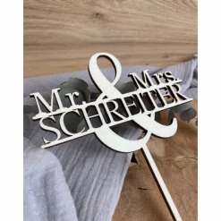 Caketopper Mr & Mrs personalisiert mit Namen / Cake Topper Hochzeit / Kuchenstecker Heirat aus Holz oder Acryl