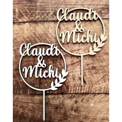 Caketopper personalisiert 2 Namen im Kranz, Hochzeit, Wedding, Hochzeitstorte