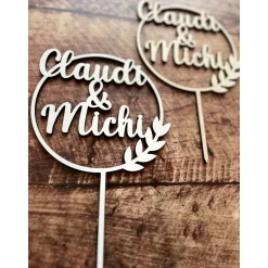 Caketopper personalisiert 2 Namen im Kranz, Hochzeit, Wedding, Hochzeitstorte