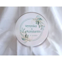 Caketopper Pflanzenstecker Acryl Holz Salbei rund