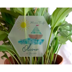 Caketopper Pflanzenstecker Acryl Holz Segelboot