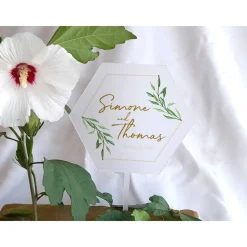 Caketopper Pflanzenstecker Acryl Holz Greenery Hexagon