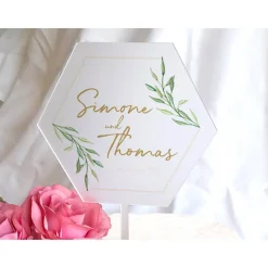 Caketopper Pflanzenstecker Acryl Holz Greenery Hexagon