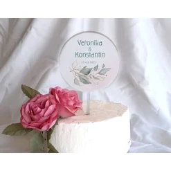 Caketopper Pflanzenstecker Acryl Holz Salbei rund