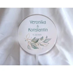 Caketopper Pflanzenstecker Acryl Holz Salbei rund