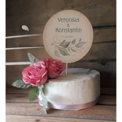 Caketopper Pflanzenstecker Acryl Holz Salbei rund